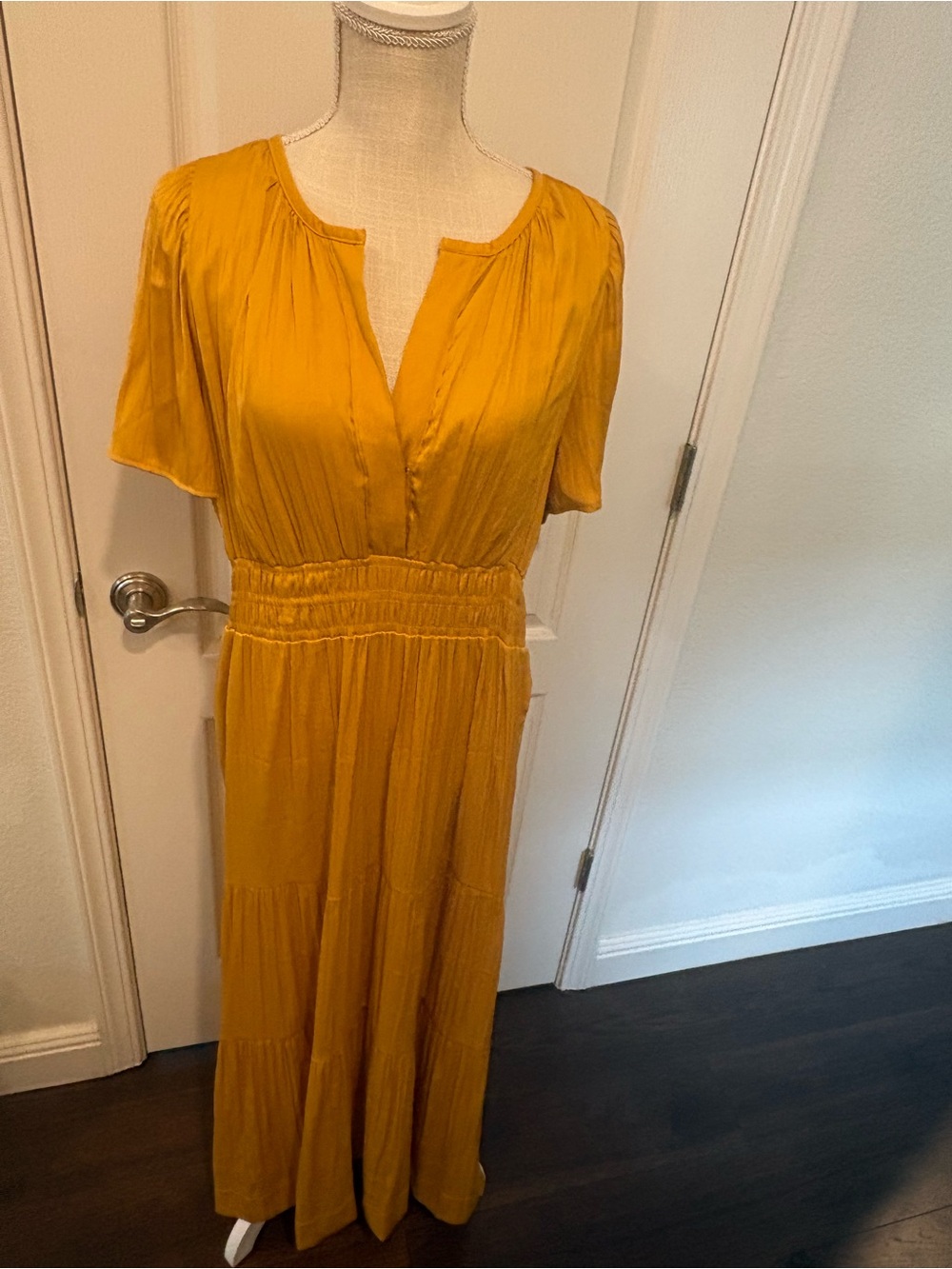 Anthropologie Mustard Maxi Dress with Elastic Waist
